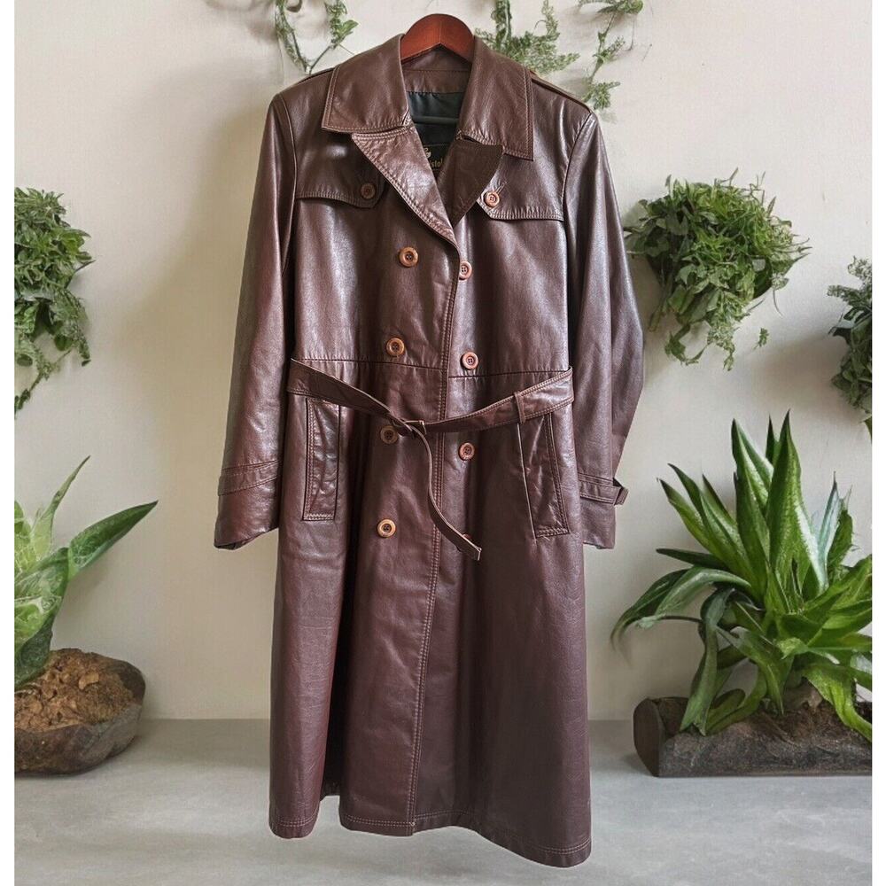 Vintage 1970’s Suburban BRISTOL Leather Brown Trench Streetwear Boho Retro Sz S‎